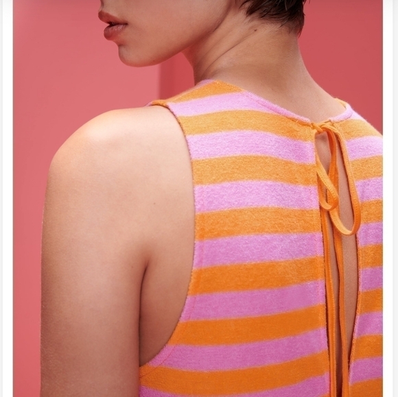 New Zara Striped Terrycloth Sleeveless Pink/Orange Midi Dress/Cover-Up NWT Small - Picture 4 of 13
